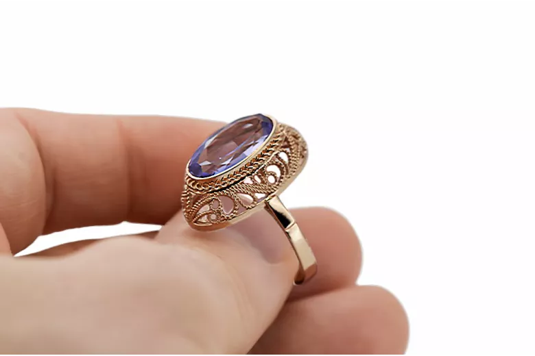 Alexandrite 14 كارت من الذهب الأحمر الوردي خاتم أسلوب فينتاج vrc374r
